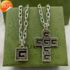 DF Chao brand antique Thai silver retro Cross Pendant with hollow out square g pattern and pure hand-made black plated necklace for men and women