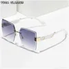 Дизайнерские квадратные солнцезащитные очки, женские брендовые дизайнерские модные солнцезащитные очки с градиентом без оправы, режущие линзы, женские безрамочные очки NVIH