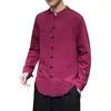 Men's Casual Shirts Men Fall Shirt Chinese Style Stand Collar Spring With Knot Button Single-breasted Solid Color Long Sleeve Loose Mid