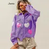 Distressed Corduroy Jacket Womens Baseball Sequin Lapel Long Sleeve Autumn And Winter Jacket Tops For Outerwear 240229