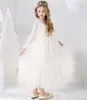 212 años Vestidos de niña de flores Blanco Beige Vestido de verano de manga larga Comunión Niños pequeños Bautizo Boda Ropa de dama de honor 240313