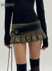 Weekeep Punk Low Rise Y2K Mini Pleated kjol med Pu Belt Autumn Sexig super kort kjol Vintage Grunge 2000 -talskvinnor kläder 240307