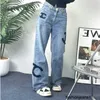 Jeans da donna Nanyou Xiaoxiangjia Autunno e Inverno Nuovo design classico a doppia C Floccaggio pantaloni a gamba larga Jeans a vita alta E109