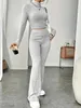 2018 Spring Knitted 2-piece Womens Track Clothing Long sleeved Vintage Sweater Crop Top Flash Pants Elastic Matching Set 240315