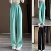 Women's Pants Chinese Style Side Disc Buckle Suit Women Solid Color Straight Wide Leg Long High Waist Full Length Trousers