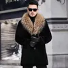 Manteau d'hiver en fausse fourrure pour hommes, longueur moyenne, grand col, Faux vison avec coton et tenue épaisse