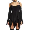 Robes décontractées Femmes Vêtements Halloween Performance Robe Spaghetti Irrégulière Manches Longues Solide Chemise Sexy Dames Fête