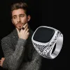 Rock Punk Onyx Stone Rings for Men, Stylish Solid 14K White Gold Signet Ring,Cool Fashion Gifts for Him Jewelry
