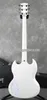 Guitare électrique Buckethead Baryton Alpine White de plus grande taille, longueur de 27 pouces, couvercle de tige de treillis noir, matériel chromé, accordeurs Grover