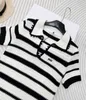 Basic & Casual Dresses designer 2024 early spring new Nanyou Miu Academy style sweet and age reducing hollow out contrasting striped lapel short sleeved dress TNB9