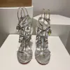 Nouveau lustre en cristal sandales embellies talons aiguilles chaussures de soirée en cage femmes talons créateurs de luxe cheville Wraparound chaussures de fête usine chaussures35-43