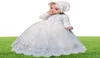 Baby Girls White Baptism Dress Bebe Long Sleeve Birthday Embroidery Vintage Dress Mesh Christening Gown with Hat for Newborn 12M F6054256