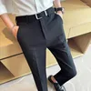 Men's Suits High Quality Business Suit Pants Men Solid Color Casual Office Social Dress Slim Fit Uniform Wedding Trousers Gift Belt