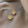 Boucles d'oreilles Nouveau design femmes bijoux de mode 14K plaqué or abeille Zircon perle boucles d'oreilles pour fête de Noël filles accessoires de mode 230831