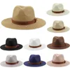 Berets Strohhut mit breiter Krempe, natürlicher Sommer-Lederband, Sonnenkappe, UV-Schutz, Strand-Fedora, Damen/Herren