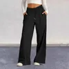 Pantalones de mujer sueltos informales cómodos pantalones de chándal de pierna ancha con cordón elástico en la cintura bolsillos para ropa deportiva de salón para mujer