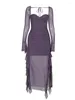 Casual Dresses Dress for Women Sexy Mesh Slit Ruffle Party Long Sticked Elegant Tight Prom Sleeveve Purple