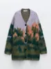 Vintage contraste couleur Mohair Cardigan pour femmes surdimensionné col en V simple boutonnage laine pull hiver dame à manches longues pull 240311