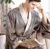 Mens Robe Nightgown Satin Kimono Bathrobe Gown Casual Sleepwear Plus Size Print Gold Home Dressing Gown 3XL 4XL 5XL 240304