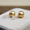 Dangle Earrings Stunning 5-5.5mm Real Natural South Sea Golden Round Pearl Sterling Silver 925 For Women