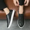 Casual Shoes Brown Men Sneakers Lace-up Solid PU Leather Black White Platform Men's Vulcanize Size 38-46