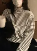 女性用TシャツジールールスペルカラーストライプカジュアルTシャツファッションベーシックオフィスレディースシックハイカラー長袖女性ブラウス