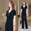 2024 Spring/Summer New Casual Sportswear Set with a Womens Foreigner Style Age Reducing Wide Legged Pants Fashionable and Slimming Two Piece Set