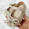 First Walkers Branded toddlers girls shoes flat heel with sequins Enfant little princess dress shoes for wedding party with crystals 240315