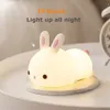 Sensor de toque RGB LED Rabbit Night Light 16 cores USB recarregável Silicone Bunny Lamp para crianças Baby Toy Festival Gift 240301