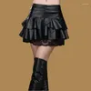 Skirts Lady Autumn High Waist Leather Skirt Pu Lace Splice Mini A Line S Woman Black Female Winter R2