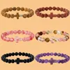 Strand Natural Stone 8mm Beaded Armband Cross Charm Lucky Amethysts Howlite Crystals Armband For Women Men smycken gåvor