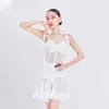 Stage Wear White Black Sleeveless Latin Dance Dresses For Girls Ballroom Competition Dress Costume SL7714