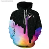 Herrtröjor tröjor 3d hoodies män splatter färgglada färgfläckar 3D -tryck 2023 Nya sweatshirt streetwear pullovers toppar plus size l240315