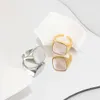 Instagram Style Personality, Exaggerated Temperament, Large Square Natural White Fritillaria Shell, Golden Titanium Steel Ring, Female