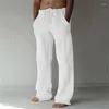 Men's Pants Jodimitty Summer Casual Solid Full Length Soft Linen Mid Waist Pocket Drawstring Trousers Streetwear Bottom