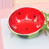 Voeren van schattige watermeloen kattenbak Keramische dubbele voerbak voor huisdieren Anti-omvallende voerbak Schuine mond Kleine hondenvoerbak Waterbak