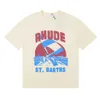 2023 High Street Marque De Mode Américaine RHUDE Voile Surf Imprimé Pur Coton Hommes et Femmes Loisirs T-shirt à manches courtes