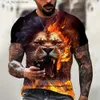Męskie koszulki 3D wzór zwierząt męski T-shirt czarna koszula moda krótka bluzka męska luźna bluza letnia o-deterict pullover y240315