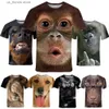 T-shirts voor heren Nieuwe mode Dierengezicht 3D-bedrukt T-shirt Heren en dames Zomer Casual Kort Slve Aap Hond Kat Leeuw Dierenprint Shirt Y240321