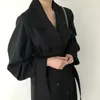 Eleganckie kobiety Trench Płaszcz Autumn Podwójny zachwycona długie płaszcz Lady Streetwear Korean Windbreaker na pasie startowym 240408