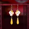 Kolczyki Dangle Jade Flowers Drop Chalcedony żółty agat Amulet moda naturalny urok prezenty biżuterii dla kobiet Hen