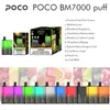 Oryginalny Vape POCO BM7000 Elektroniczny papieros Eu USA Warehouse Vape 7000 Puffs E-Carette ACKARUTEM Cewka siatki 17 ml 10 Smaki Urządzenie Najnowsze Vaper Pen Randm 7000