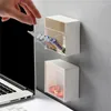 Ganchos 1 pçs pendurado flip caixa de armazenamento transparente plástico fixado na parede do banheiro maquiagem algodão batom organização