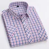 100% Pure Cotton Man Shirt Spring Summer Short Sleeve Plaid Cool Checkered Shirts Men Business Casual with Pocket Leisure 240304