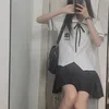 2pcs jk takım elbise kadınlar Japon moda anime kız öğrenci üniforma zarif kısa kollu gömlek yüksek bel pilili etek 240301