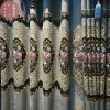 カーテンハイグレードブラックアウトグレーブルー刺繍シニールカーテンリビングルームの寝室刺繍チュールカスタムバランスヴィラ