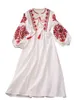 EWQ Sweet Style Y2K Women Nice Foreve Dress Brodery O-Neck Bandage Long-Sleeve White Dresses Womens Spring Summer 240311