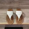 Top quality White flip flops flat sandals Leather Colorblock Pattern T-Strap flats slip on shoes Real leather sole luxury designers Slides factory footwear