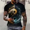 Męskie koszulki Męskie T-shirty Wzór połowów T-shirty Krótkie Slve 3D Animal Wolf Printed Strt Hip Hop Style T Shirt Tai Chi Diagram Tops Y240315