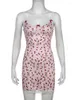 Casual Dresses IAMSURE Sweet Slim Lace Trim Cherry Printed Bodycon Dress V-Neck Sleeveless Mini For Women 2024 Summer Fashion